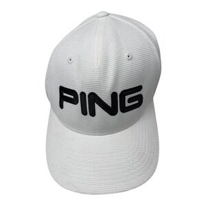 Ping G30 Golf Hat Mens SM White Black Flexfit Waffle Weave Performance Cap